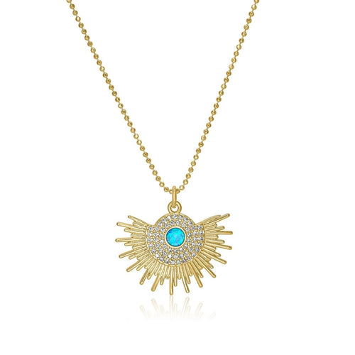 Turquoise Opal Sunburst Necklace: 20" Rolo Chain by Nomie