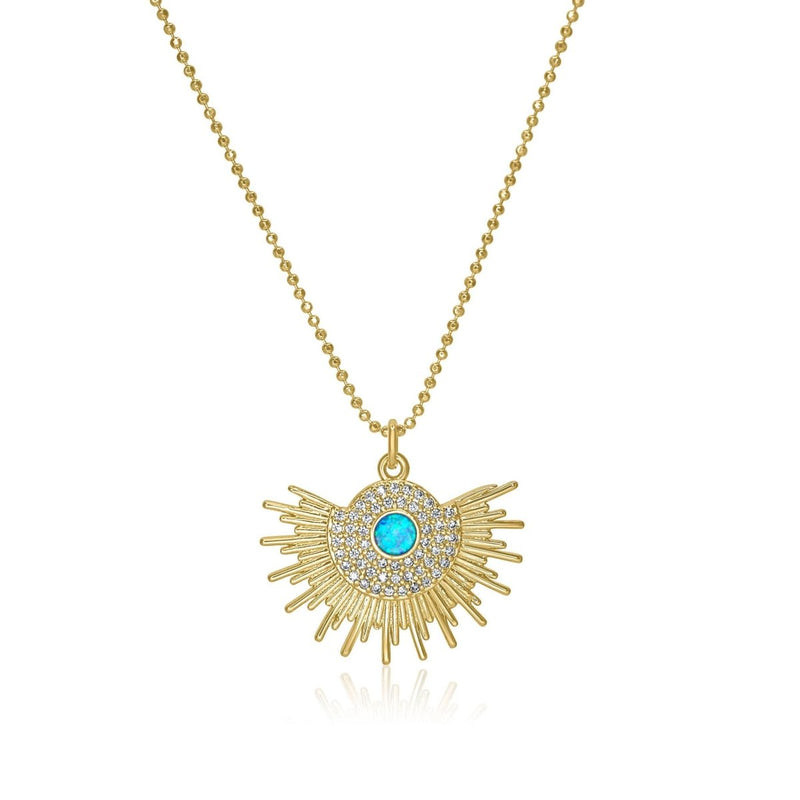 Turquoise Opal Sunburst Necklace: 20" Rolo Chain by Nomie