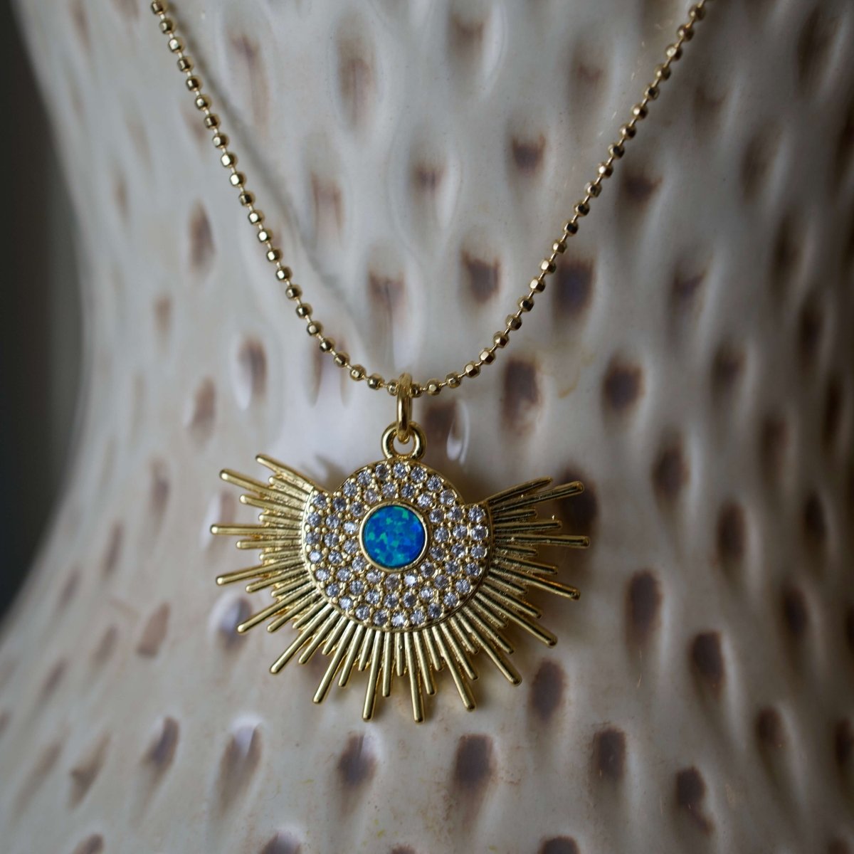 Turquoise Opal Sunburst Necklace: 20" Rolo Chain