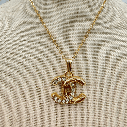 Two-tone Crystal and Gold CC Necklace