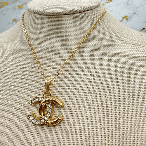 Two-tone Crystal and Gold CC Necklace