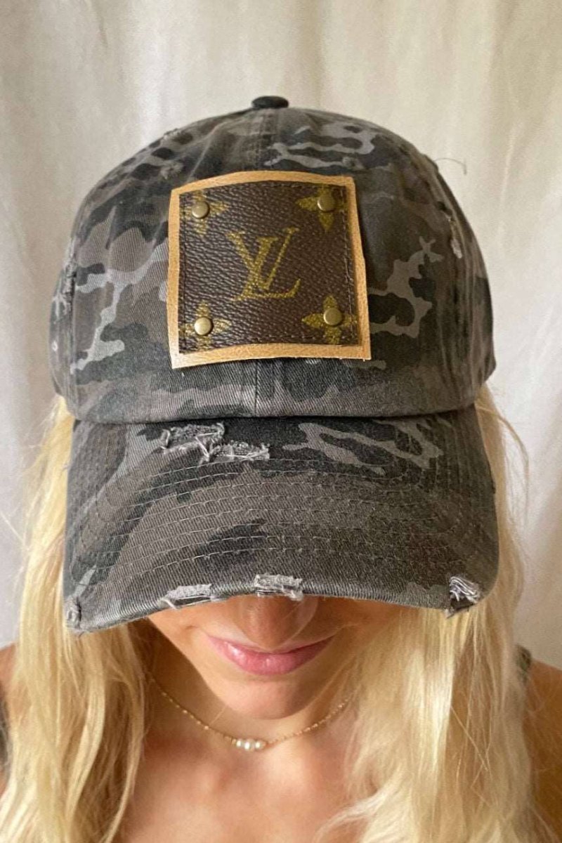 Upcycled Designer Baseball Cap with Louis Vuitton Patch
