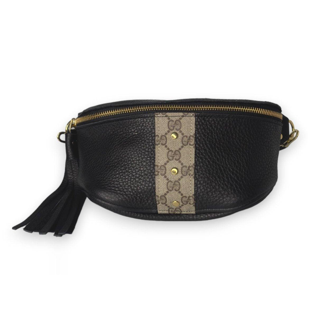 Upcycled Gucci Stripe Britt Belt Bag In Black Leather