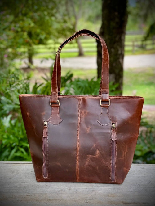 Upcycled LV Cowhide Leather Tote Shoulder Bag Western
