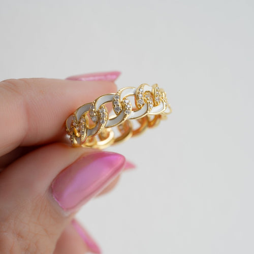 White Enamel Chain Ring Rings by Sami Jewels