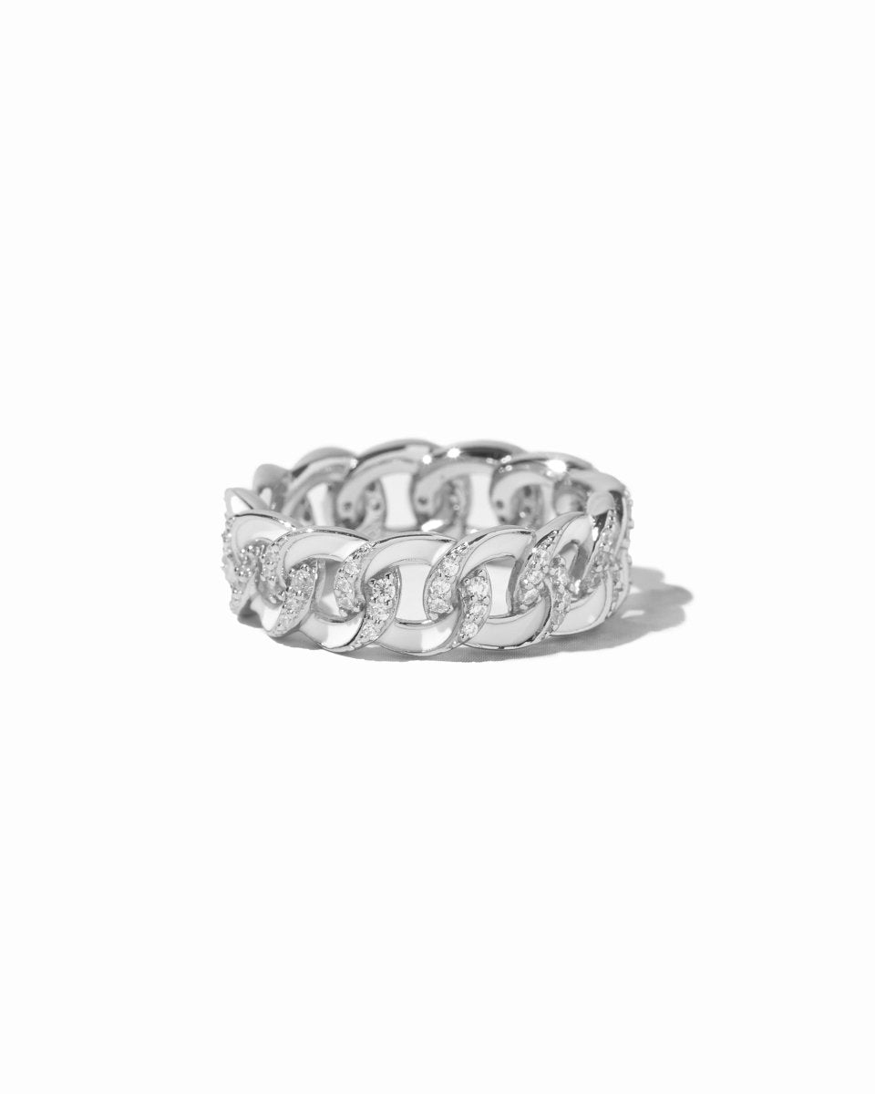 White Enamel Chain Ring Silver Rings by Sami Jewels