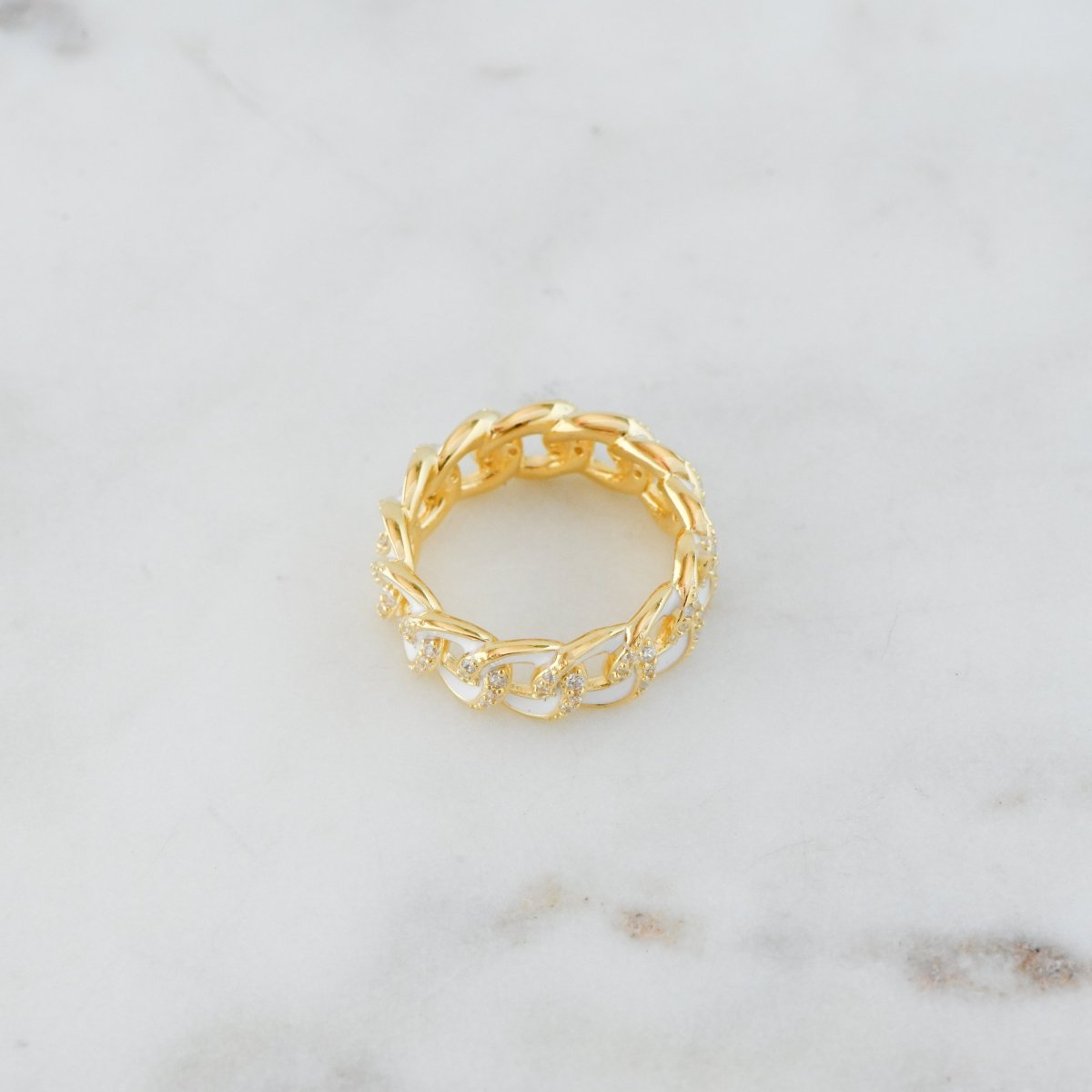 White Enamel Chain Ring Rings by Sami Jewels