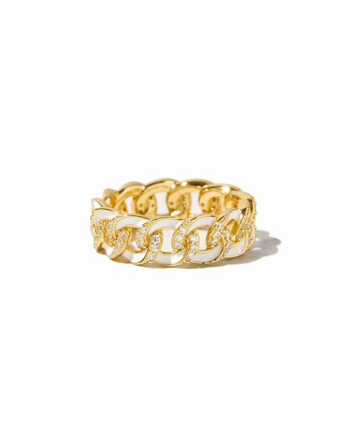 White Enamel Chain Ring Gold Rings by Sami Jewels