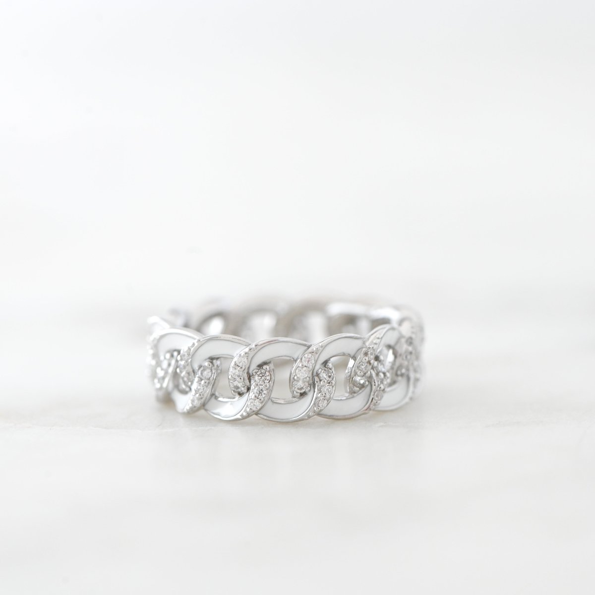 White Enamel Chain Ring Rings by Sami Jewels