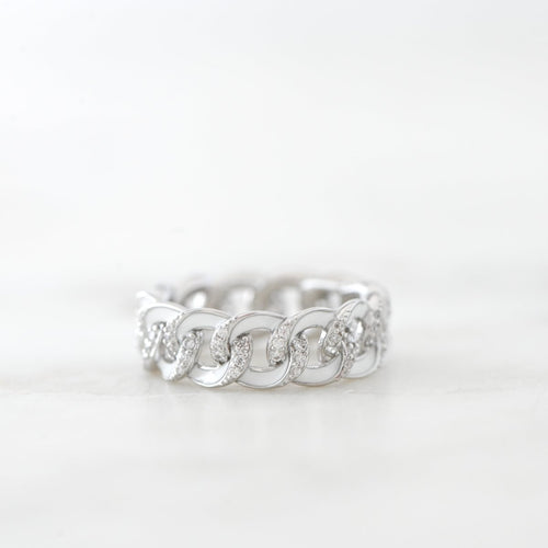 White Enamel Chain Ring Rings by Sami Jewels