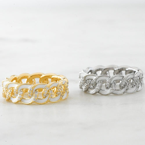 White Enamel Chain Ring Rings by Sami Jewels