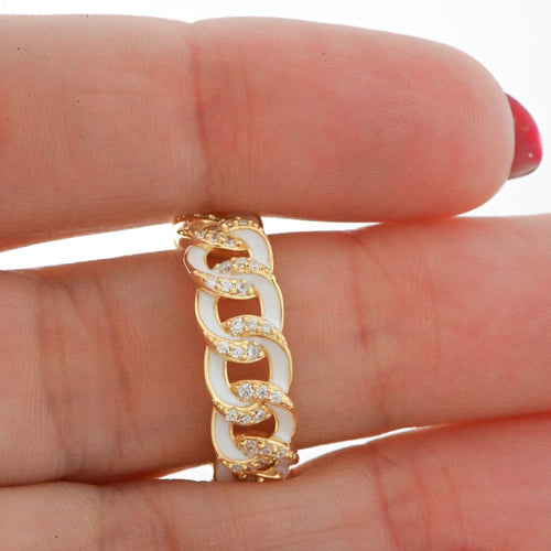 White Enamel Chain Ring Rings by Sami Jewels