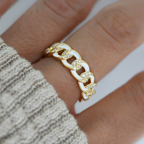 White Enamel Chain Ring Rings by Sami Jewels