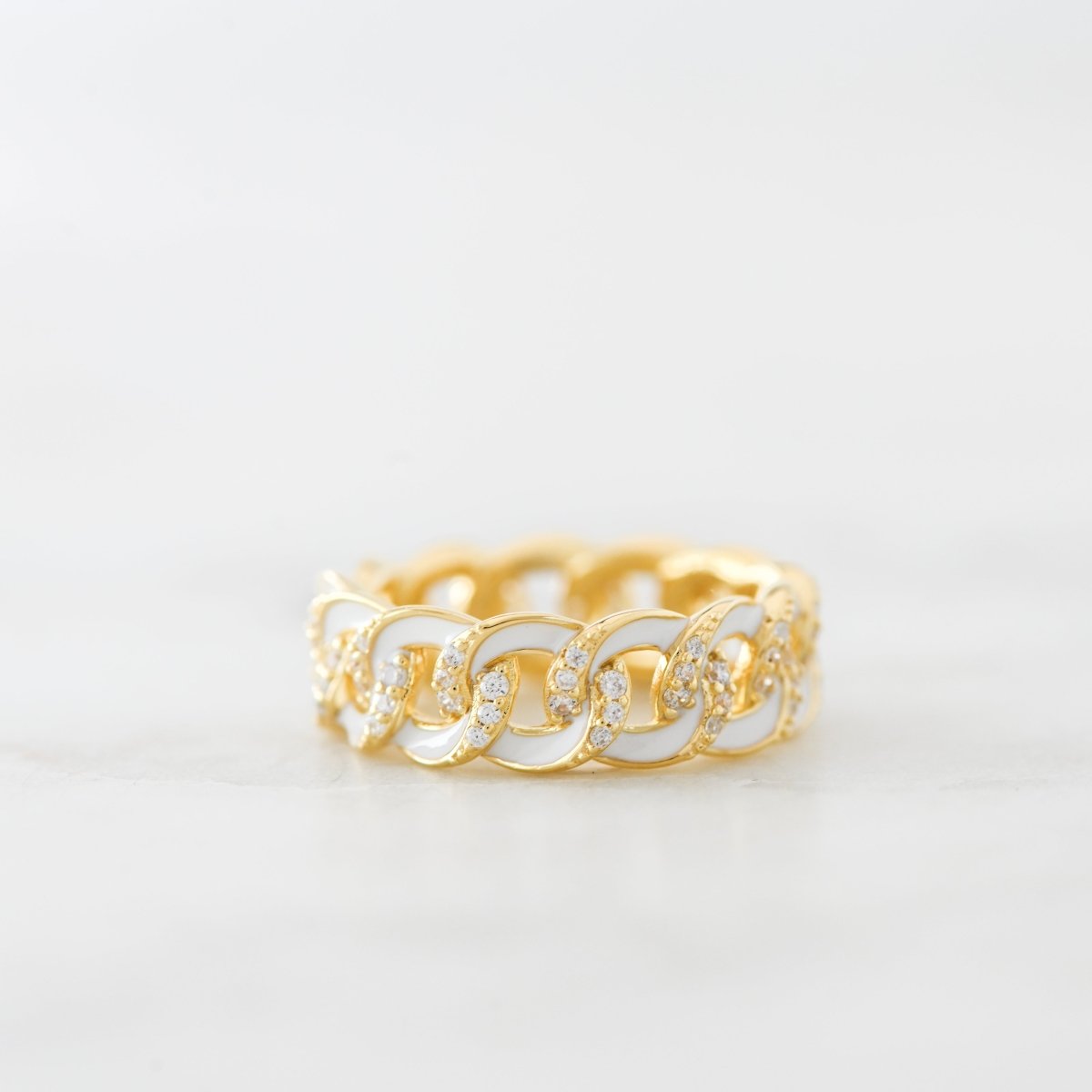 White Enamel Chain Ring Rings by Sami Jewels
