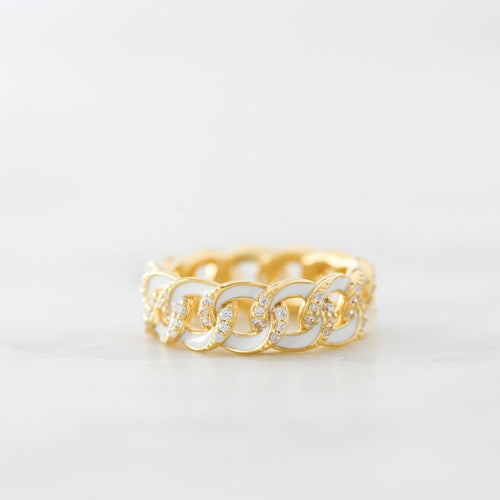 White Enamel Chain Ring Rings by Sami Jewels