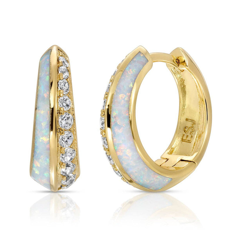 White Opal Daze Huggies by Elizabeth Stone Jewelry