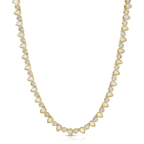 White Opal & Gold Teardrop Tennis Necklace