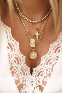 White Opal & Gold Teardrop Tennis Necklace