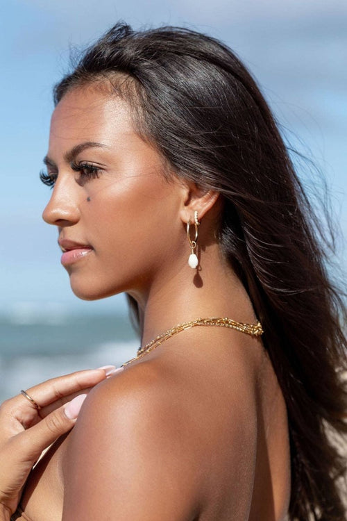 White Opal Huggie Hoop Earrings - Ipolani: Size 2 - 12mm